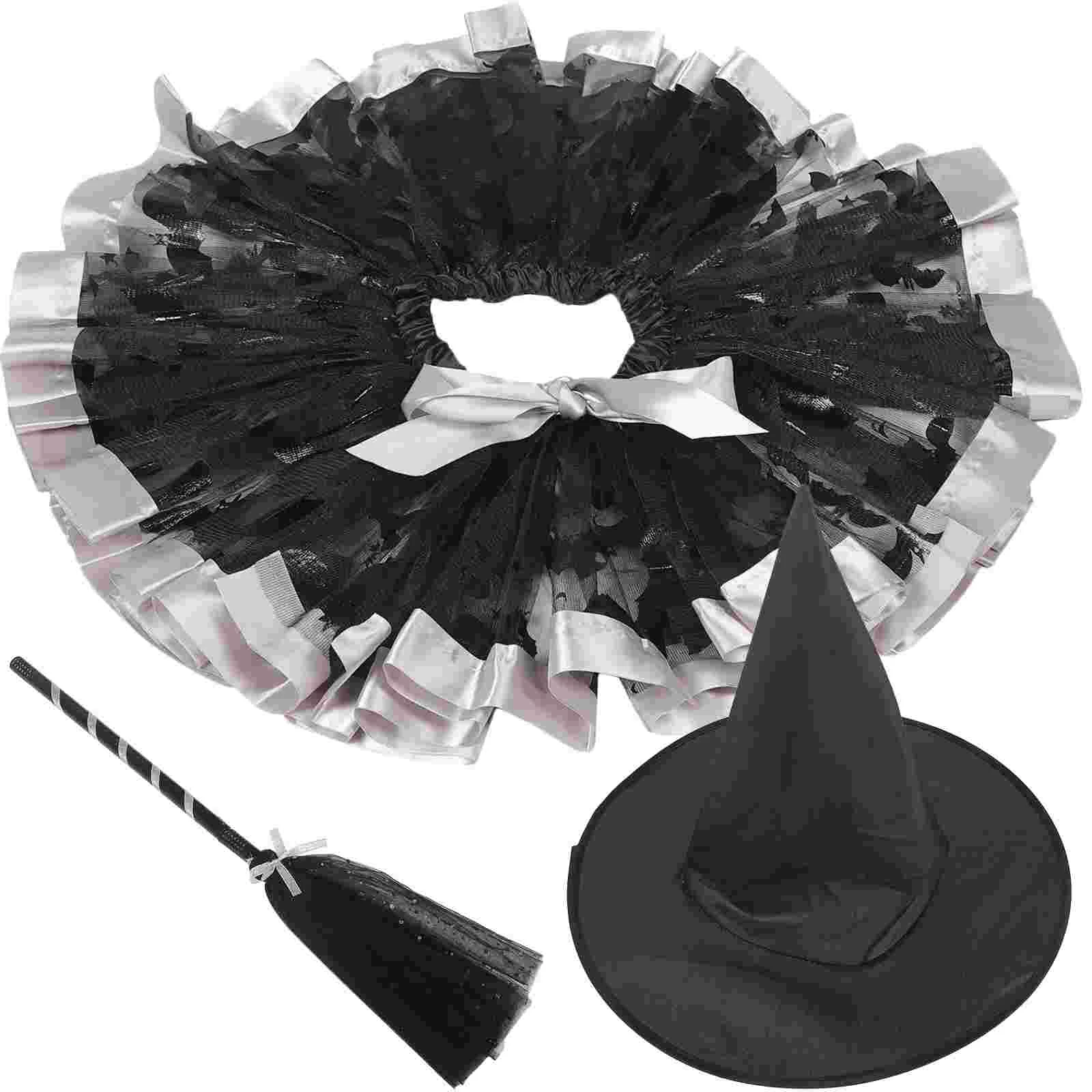 Dress-up Witch Hat Halloween Girls Tutu Skirt Three Piece Suit Outfits Hats for Masquerade