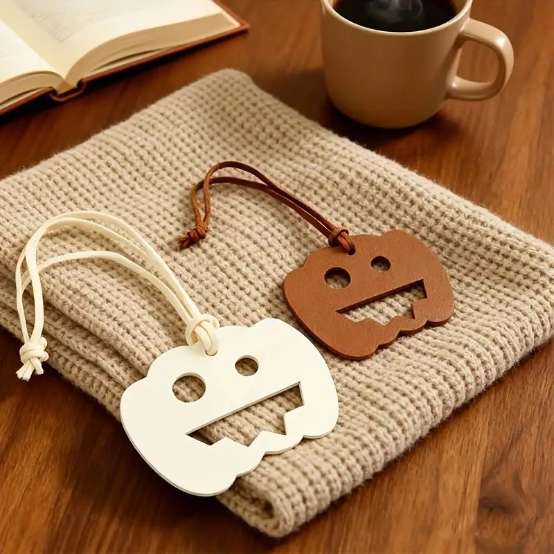 3PCS PU Leather Halloween Pumpkin Face Pendant, Hollow Out Design Hanging Ornament, Decor for Halloween Party Scene Decoration