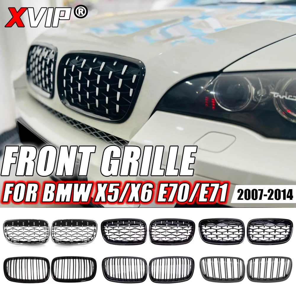 XVIP Griglie anteriori superiori stile diamanti cromati per BMW X5 E70 X6 E71 2007-2014 Accessori per griglia da corsa stile doppia linea nera