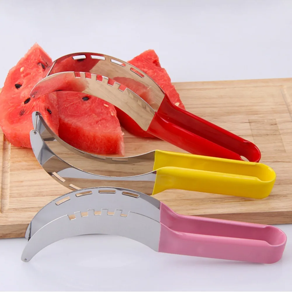 Stainless Steel Watermelon Slicer Non-slip Cutter Melon Cutter Plastic Wrap Handle Not Hurt Hands Fruit Cutting Tool Kitchen