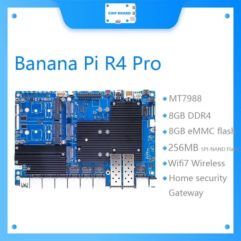 Banana Pi BPI-R4 Pro board offers 2x 10GbE SFP+ cages, 7x 10GbE/2.5GbE/GbE RJ45 ports, WiFi 7 support