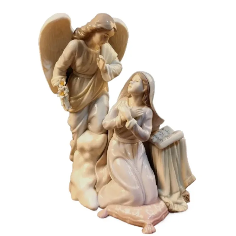 Art Collection Hand-painted Ceramic Crafts Mary and Angel Figurines Christian Church Gift Home Decoration Jesus Born