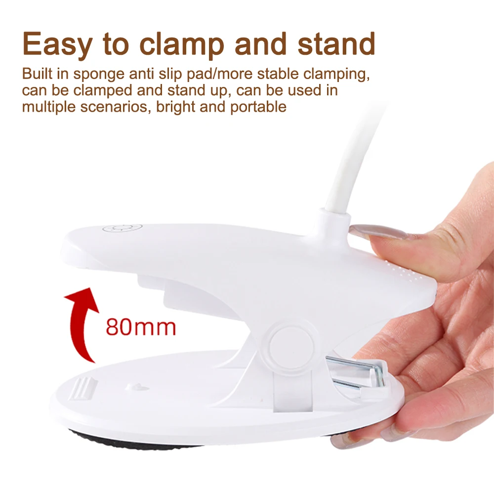 Usb Rechargeable Clip On Book Light Adjustable LED Clip-on Read Light Portable Touch Dimming Book Lamp Eye Protection Desk Lamp