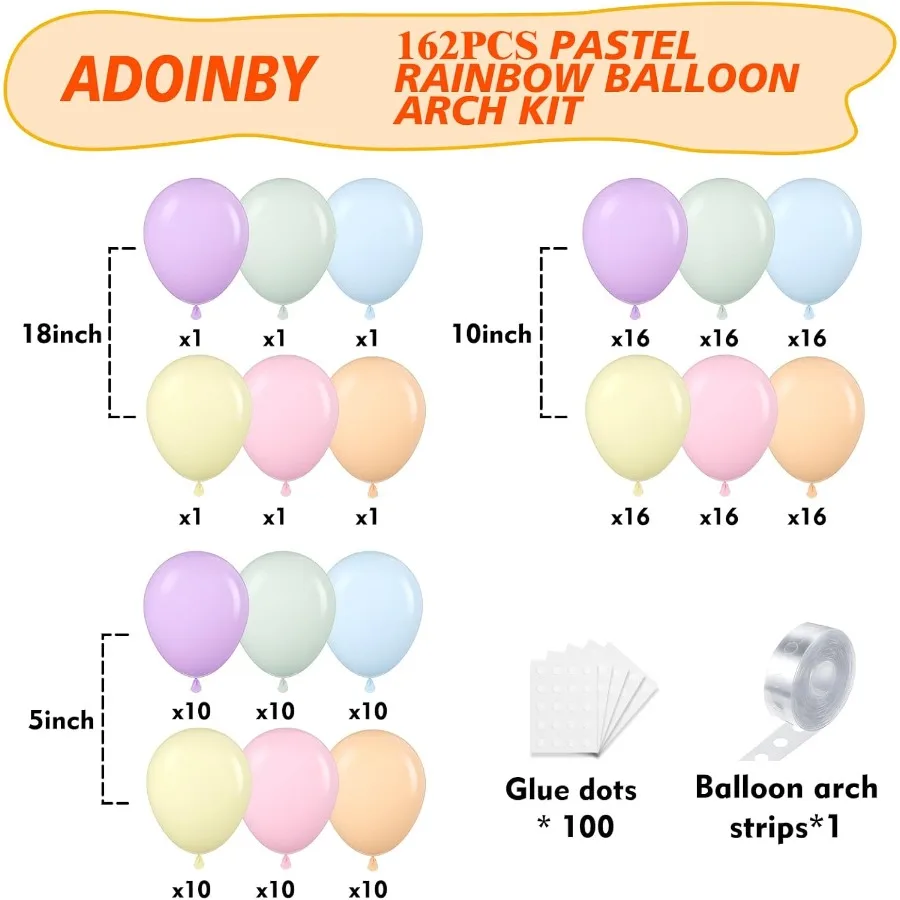Pastel Rainbow Balloon Arch Kit 162 Stuks Macaron Diverse Kleurrijke Party Ballon Garland Kit voor Baby Douche Bruiloft Engagements