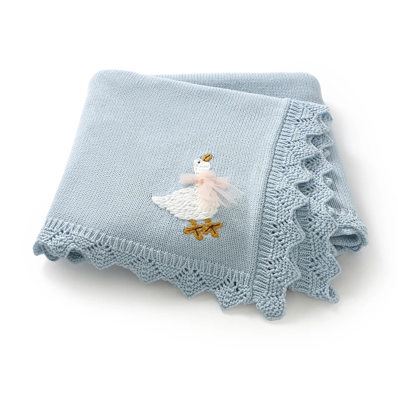 ベビーブランケット綿ニット新生児少年少女ベッドベビーベッドキルト-100-80-センチメートル幼児ベビーカーおくるみかわいい漫画ガチョウチェック柄ラップソフト