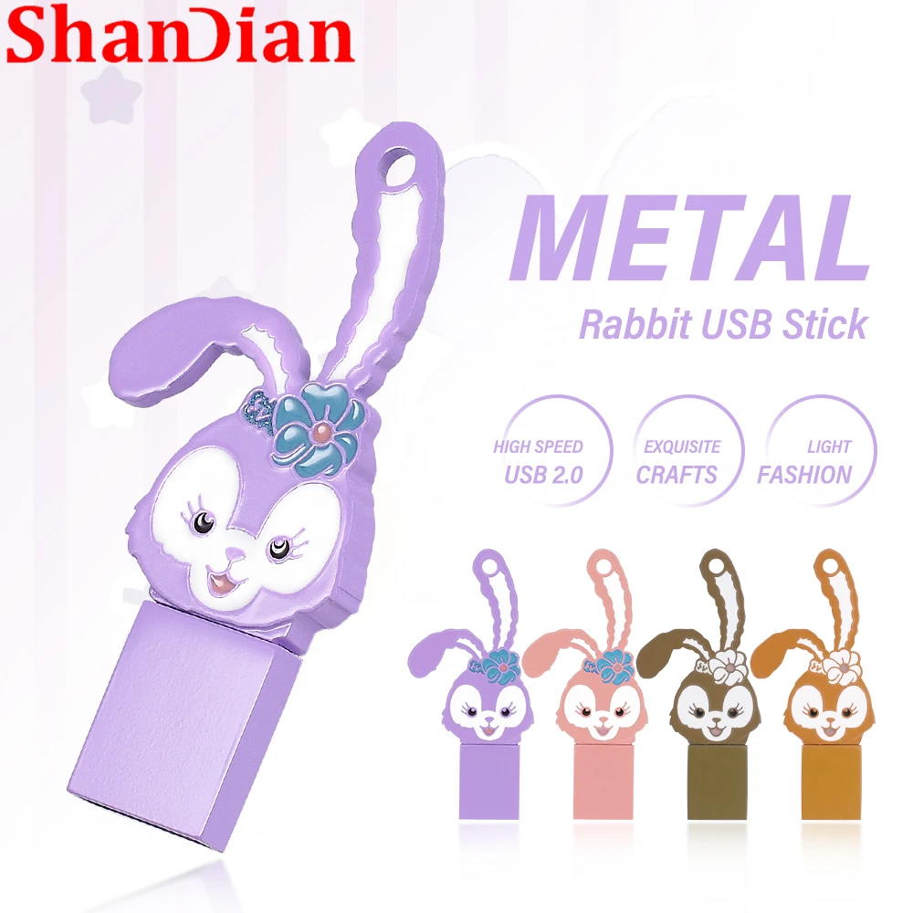 SHANDIAN New Metal Rabbit USB 2.0 Flash Drive 128GB Purple Free Customized Logo Pen Drive 64GB Gold Memory Stick Creative Gift