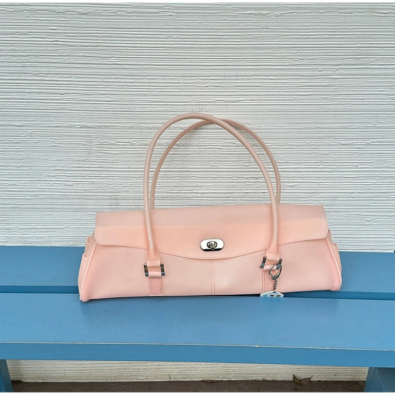 Transparente Macaron-Farbene Schnallen-Flip-Hobo-Unterarmtasche, Leichte Damen-Handtasche mit Obergriff, Französisch-Schicke Lange Henkeltasche – Detail 6