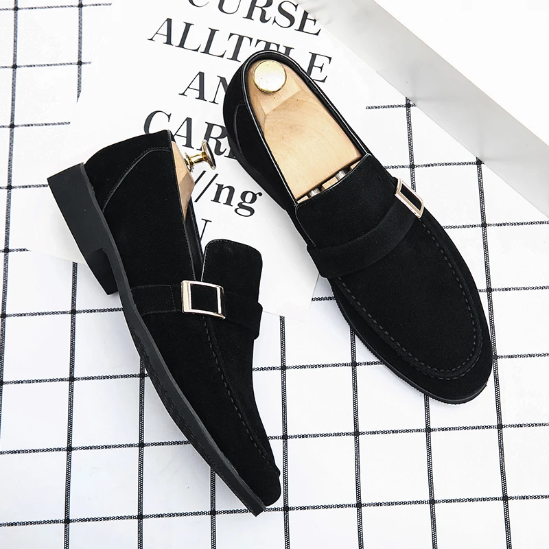 Italy Men Casual Shoes Pointed Leather Shoes Suede Loafers Office Shoes Men Driving Moccasins Comfortable Slip on Party Fashion