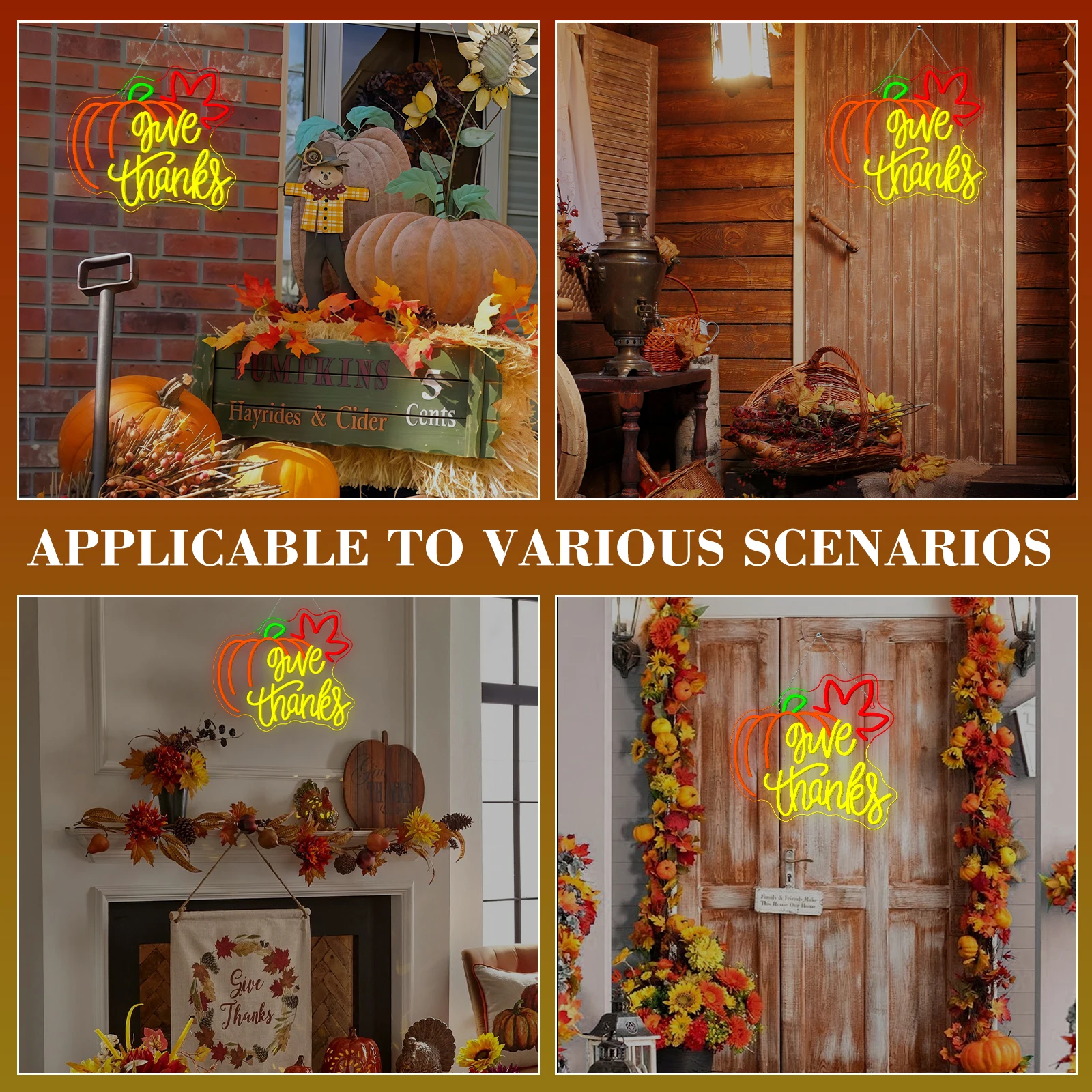 امنح شكرا اليقطين LED النيون لتزيين الحائط USB الطاقة عكس الضوء التبديل لباب جدار الفن نافذة ديكورات المنزل الطرف #6