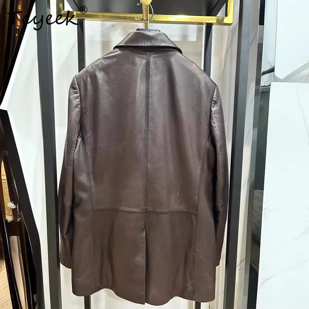 Tcyeek peau De mouton printemps automne Vintage costume col couleur unie femmes en cuir véritable veste Jaqueta De Couro légítimo Feminina