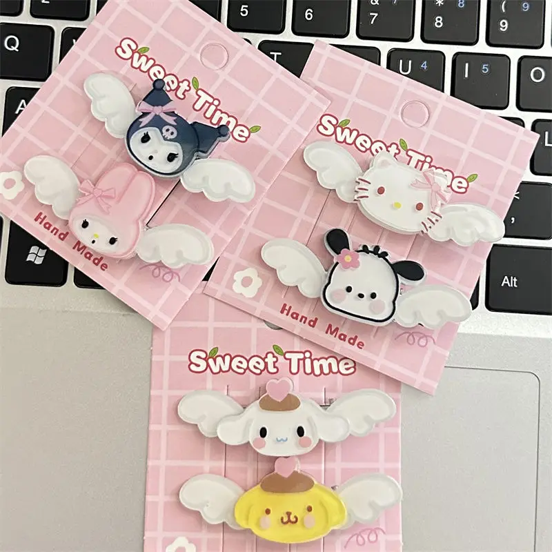 Angel Sanrio Wings Hair Clips Sweet Girl Heart Bangs Side Clip Kuromi Mymelody Cinnamoroll Pochacco Students Cartoon Headdress