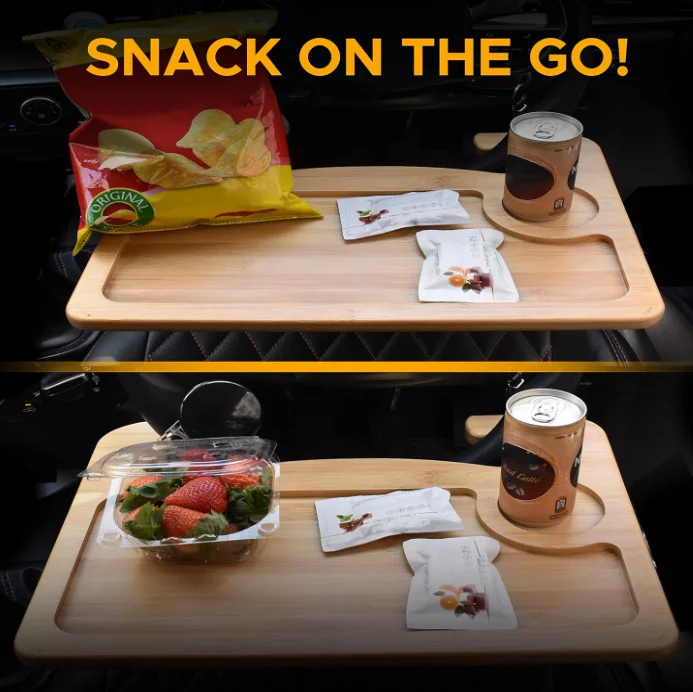 Portable Interior Car Bamboo Steering Wheel Desk for Writing Laptop Dining Food Drink Work Car Tray