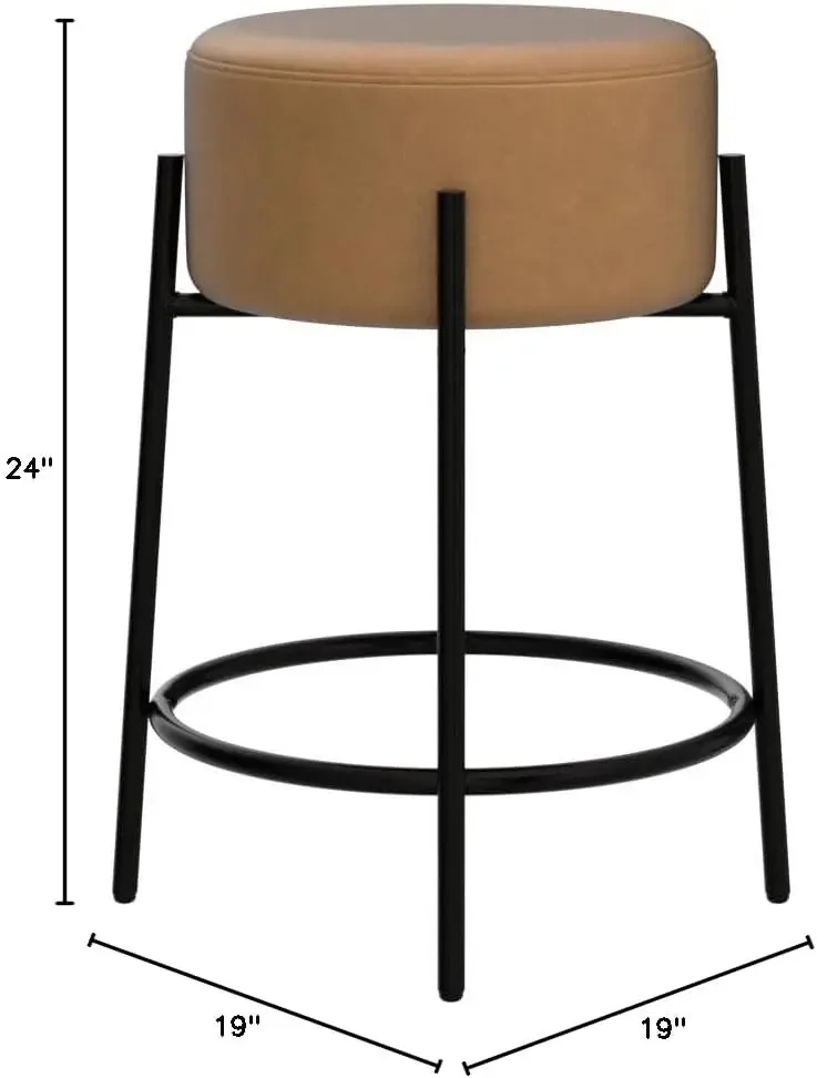 [سعر مخفض، حار بيع! ] مقعد مرتفع حديث بدون ظهر مقاس 24 بوصة من Isaac مع مقعد منجد مبطن ناعم ومعدني في منتصف القرن B