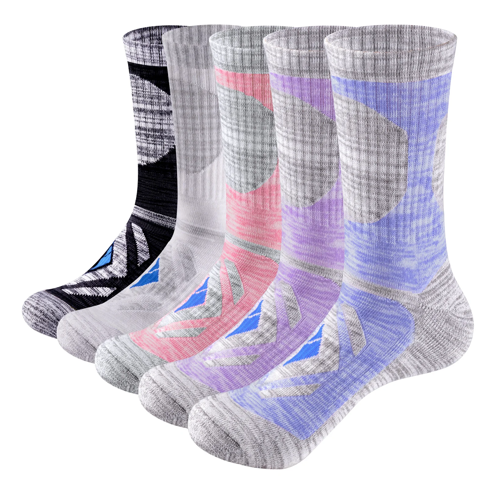 YUEDGE Womens 5 Pairs Moisture Wicking Cotton Cushioned Crew Athletic Hiking Socks Size 36-43