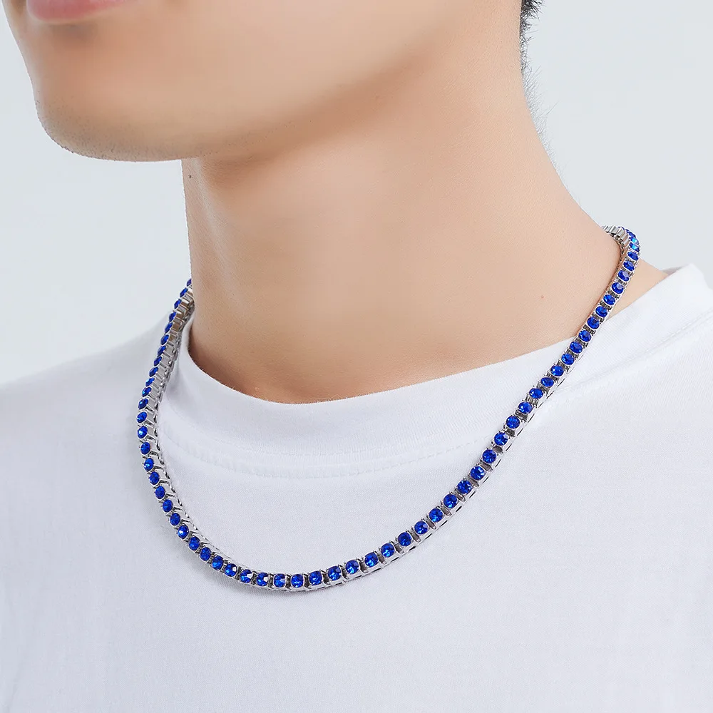 DIY accessories European and American cross-border hip-hop rhinestone necklace high-end tennis necklace trendy brand men's light