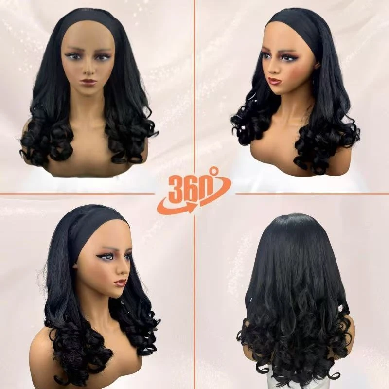 European and American fashion high-temperature black curly hair women's African ice silk headband yaki wig - view 3