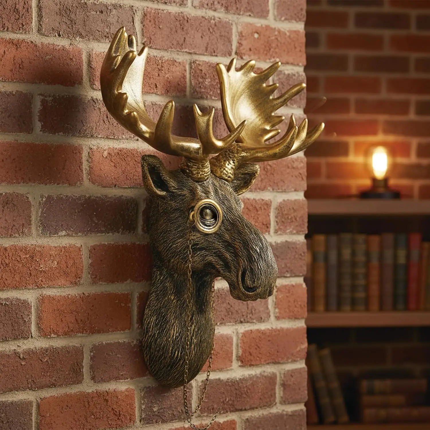 Moose Head Wall Sculpture, Resin Animal Bust Wall Hanging Decor, Vintage Gold Finish, for Living Room Bedroom Office, Metal Frames Not Included