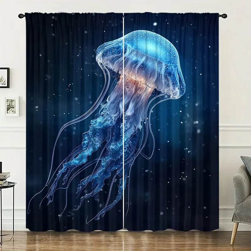Deep-sea transparent jellyfish curtains, installed using pocket rod method, suitable for bedrooms, living rooms, balconies