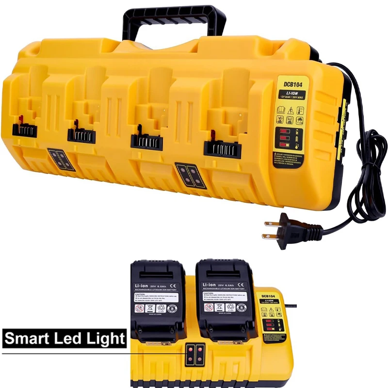 For Dewalt DCB104 4-Port Fast Charger 12V 14.4V 18V 20V Li-ion Battery Charger with USB Ports for DCB120 DCB127 DCB200