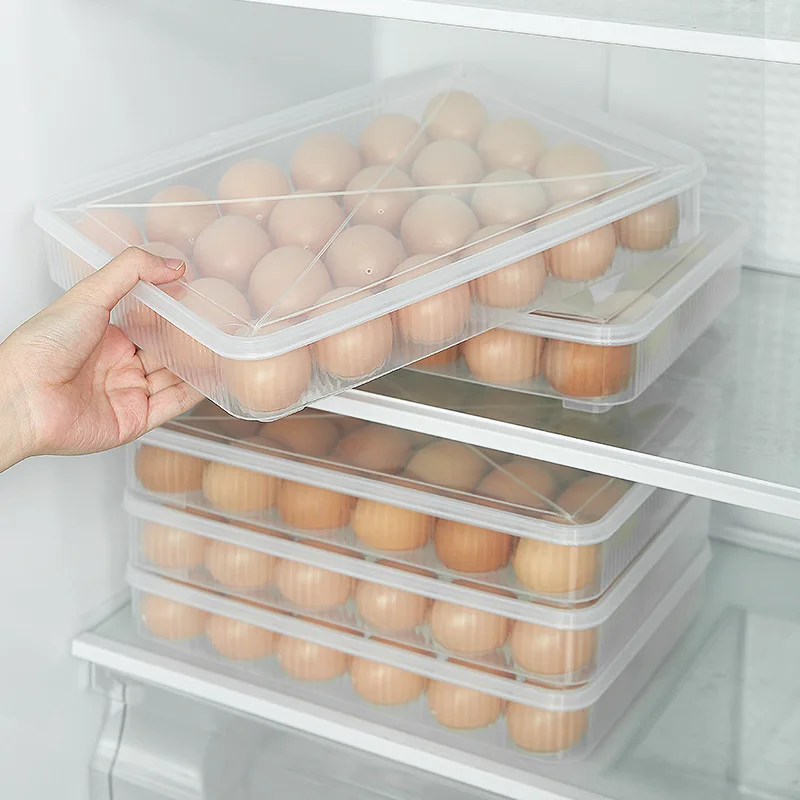 24 Grid Egg Storage Box With Lid Kitchen Refrigerator Egg Box Drop Rack Fridge Egg Organizer Household Fresh-Keeping Egg Tray