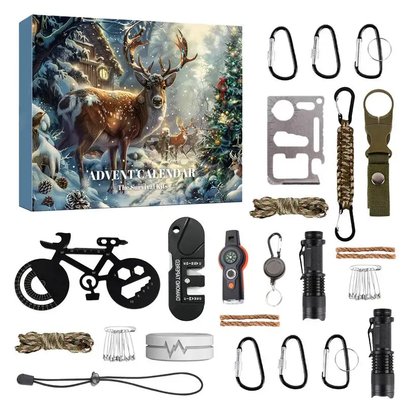 

Survival Kit Advent Calendar 24 Days Christmas Countdown Calendar Tools Outdoor Camping Hiking Emergency Kit For Men Xmas Gifts