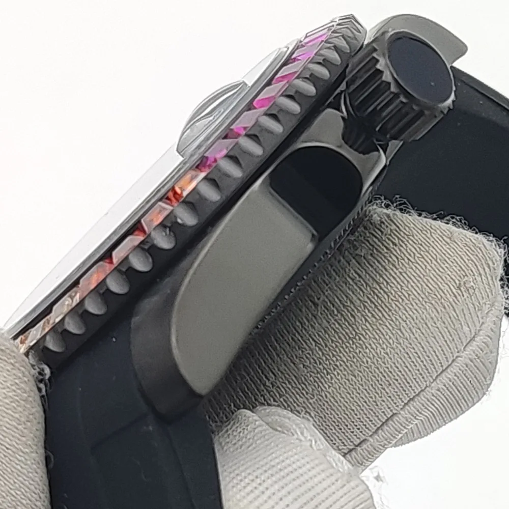 NH35 Men's 40mm black Pvd case NH35A Automatic movement unmarked luminous sapphire glass swimming deep water rubber strap