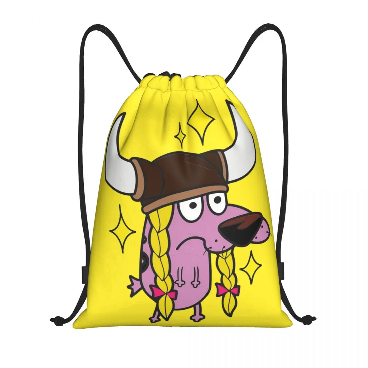 Custom C-Courage The Cowardly Dog Viking Drawstring Bag Men Women Portable Gym Sports Sackpack Training Storage Backpacks