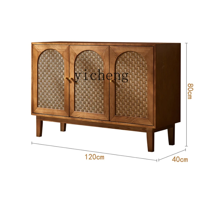 

XL Nordic solid wood rattan woven dining cabinet, small living room tea cabinet, storage cabinet