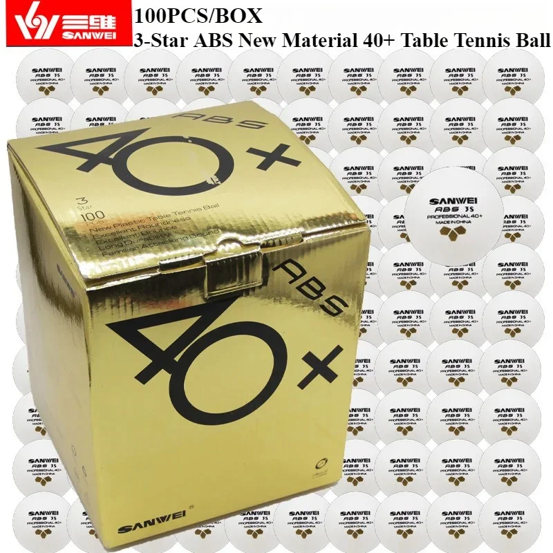 100PCS SANWEI 3-Star Table Tennis Balls ABS New Materials 40+ Gold Label Seam Ping Pong Balls High Bounce & Durable For Training