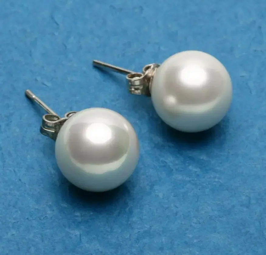 

Модные украшения 10 мм, белые серебряные серьги с жемчугом и ракушками Южного моря, класс ААА - украшения для невесты