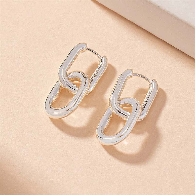 Stainless Steel Square Earrings Gold Color Geometric Square Hoop Earrings for Women Huggie Punk Hip-Hop Metal Round Circle