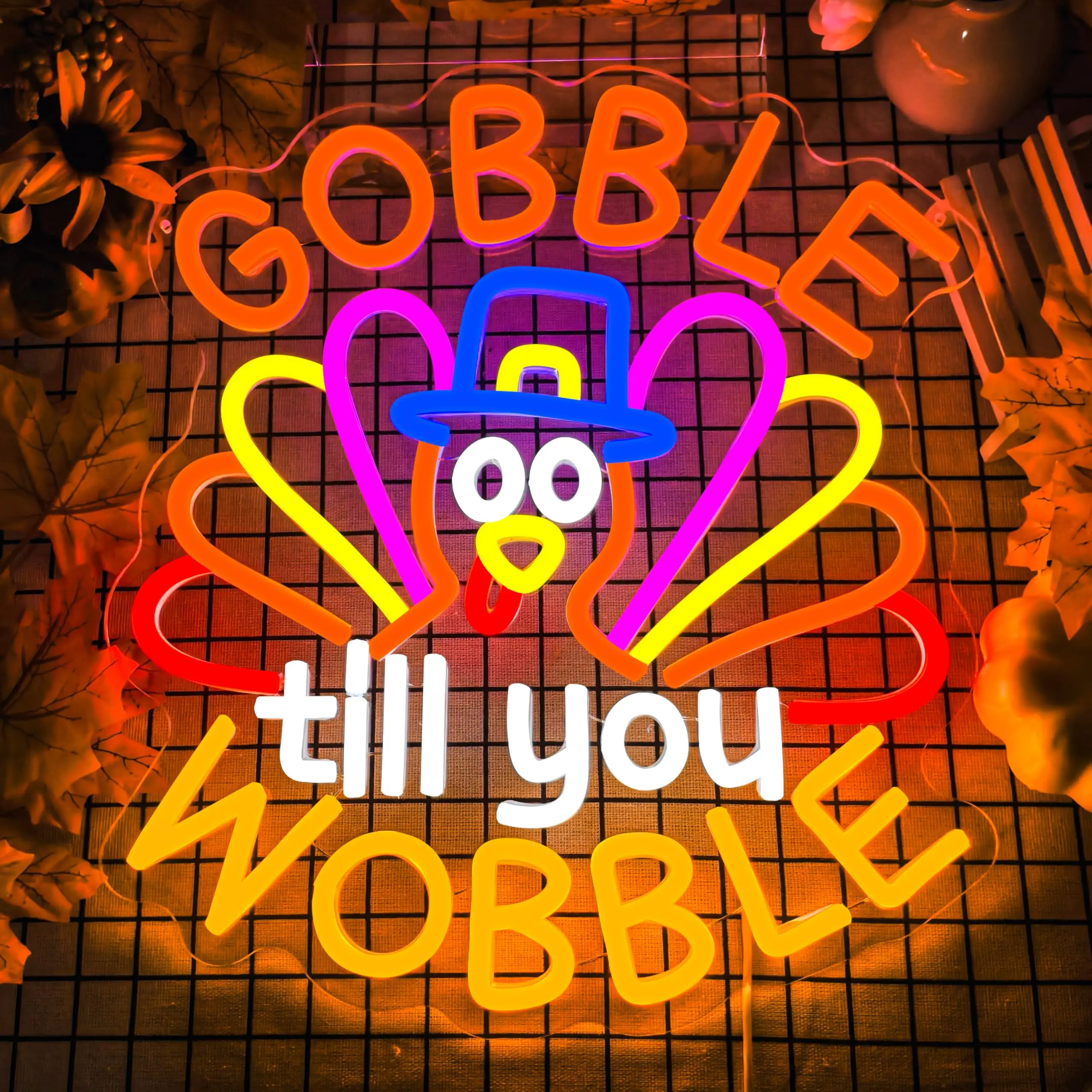 تركيا Gobble حتى أنت تمايل LED النيون تسجيل لديكور الحائط عكس الضوء الشكر ضوء ديكور المنزل الخريف الاطفال هدية عيد #2