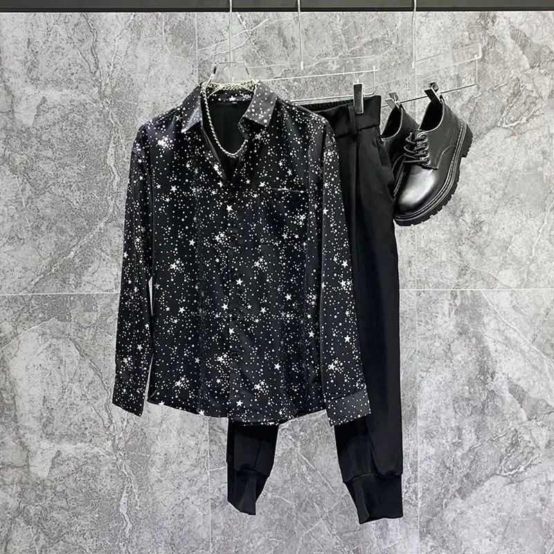 2023 Summer New Fashion Korean Light Luxury Fashion Shirt Men's Loose Long-sleeved Shirt Boutique Clothing Simple Style