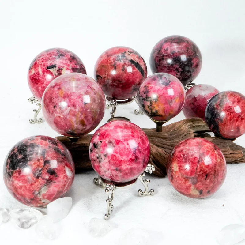 Natural Rhodonite Crystal Ball Unique Polished Raw Mineral Specimen Home Entrance Office Fengshui Energy Decor Collection Craft