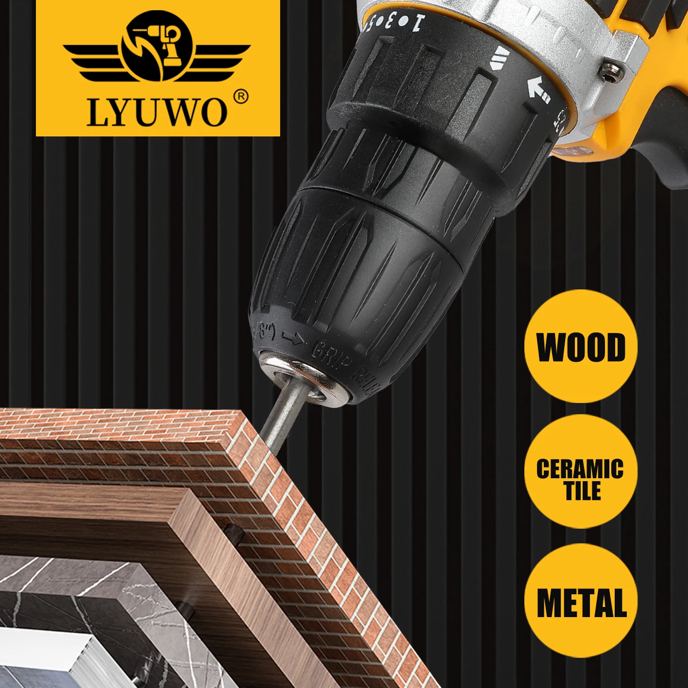 LYUWO12V Cordless Electric Drill Rechargeable Electric Screwdriver Mini Wireless Power Driver DC Lithium Ion Battery 3/8-inch