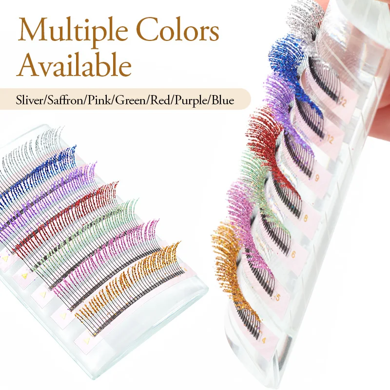 ARISON Glitter Eyelashes 12 Rows Colorful Lashes Pink Sliver Colorful Eyelashes Extension Supplies Individual Lashes Makeup Tool