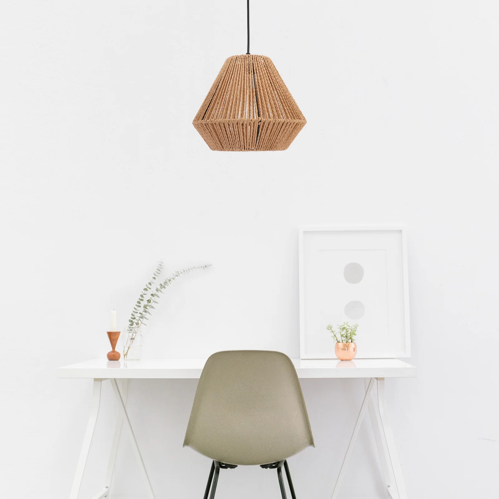 الروطان قلادة تركيب المصابيح الإبداعية الخوص مصباح السقف لغرفة المعيشة غرفة نوم مكتب إضاءة ديكوريّة المنزل #4