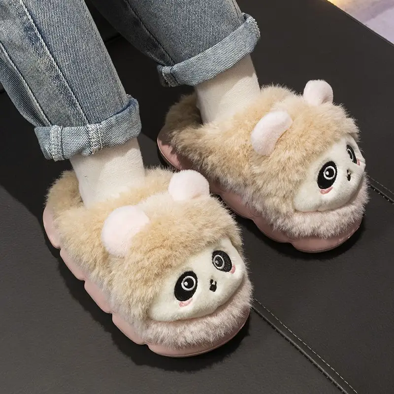 Kids Winter Cotton Slippers with EVA Soft Sole Non Slip Fluffy Indoor Slippers for Baby Girls Warm Cartoon Design Thickened