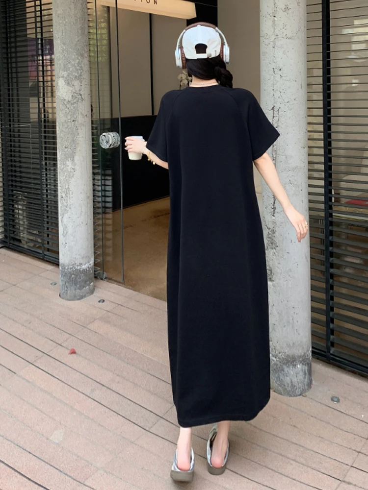 NYFS Tシャツサマードレス 2025 韓国スタイルの女性のルーズプラスサイズ半袖固体ロングドレスローブ Elbise