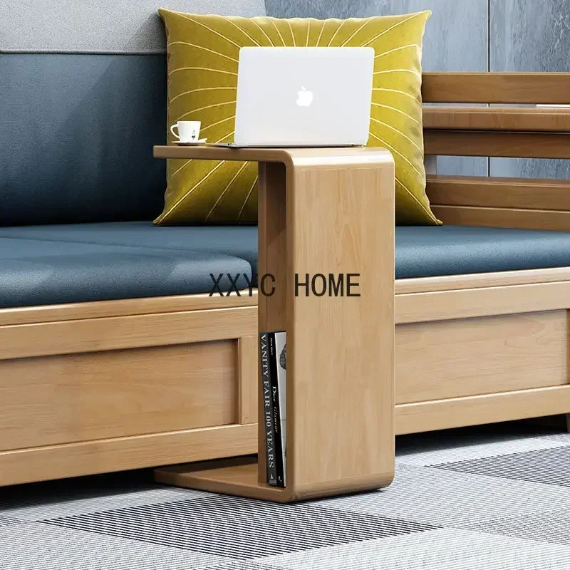 Solid Wood Atmosphere Simple Side Table 2 Layer Sofa Bedside Cabinet C Type Living Room Window Table Mobile Computer Snack Corne