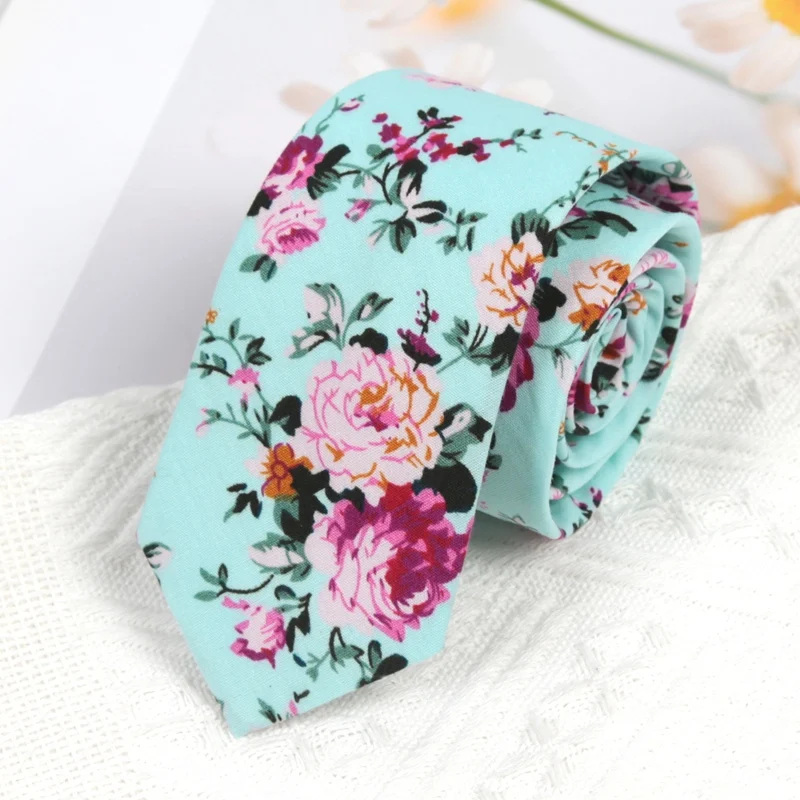 

New 100% Cotton Floral Ties for Men Women Elegant Flower Printed Necktie Dress Wedding Accessories Party Narrow Paisley Corbatas
