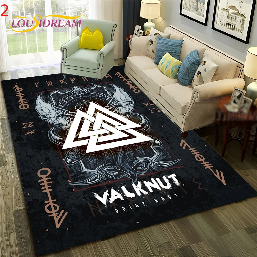 Nordic Viking Odin Valhalla Valknut Rug Carpet for Living Room Bedroom Home Decor,Floor Mat Non-slip Decoration for Sofa Doormat