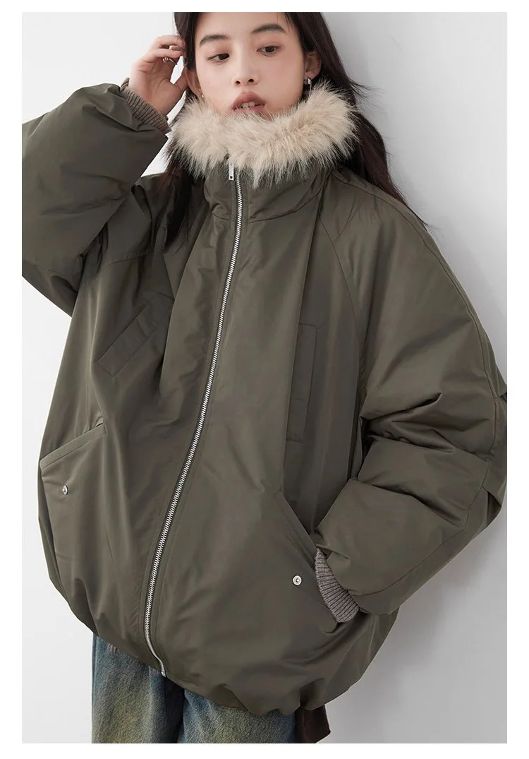 جديد الكورية المرأة أسفل معاطف فو الفراء طوق فضفاض عادية مقنع 90 بطة بيضاء أسفل الإناث أسفل سترة الخريف الشتاء