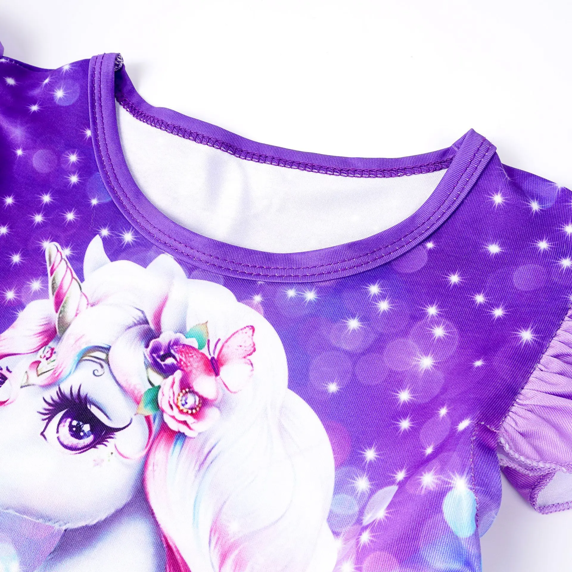 เด็กแบบใหม่ Unicorn Girls ชุดเสื้อผ้าหน้าร้อน Starry Gradient ชุดเจ้าหญิงแฟชั่นเด็ก Fly Sleeve Vestidos