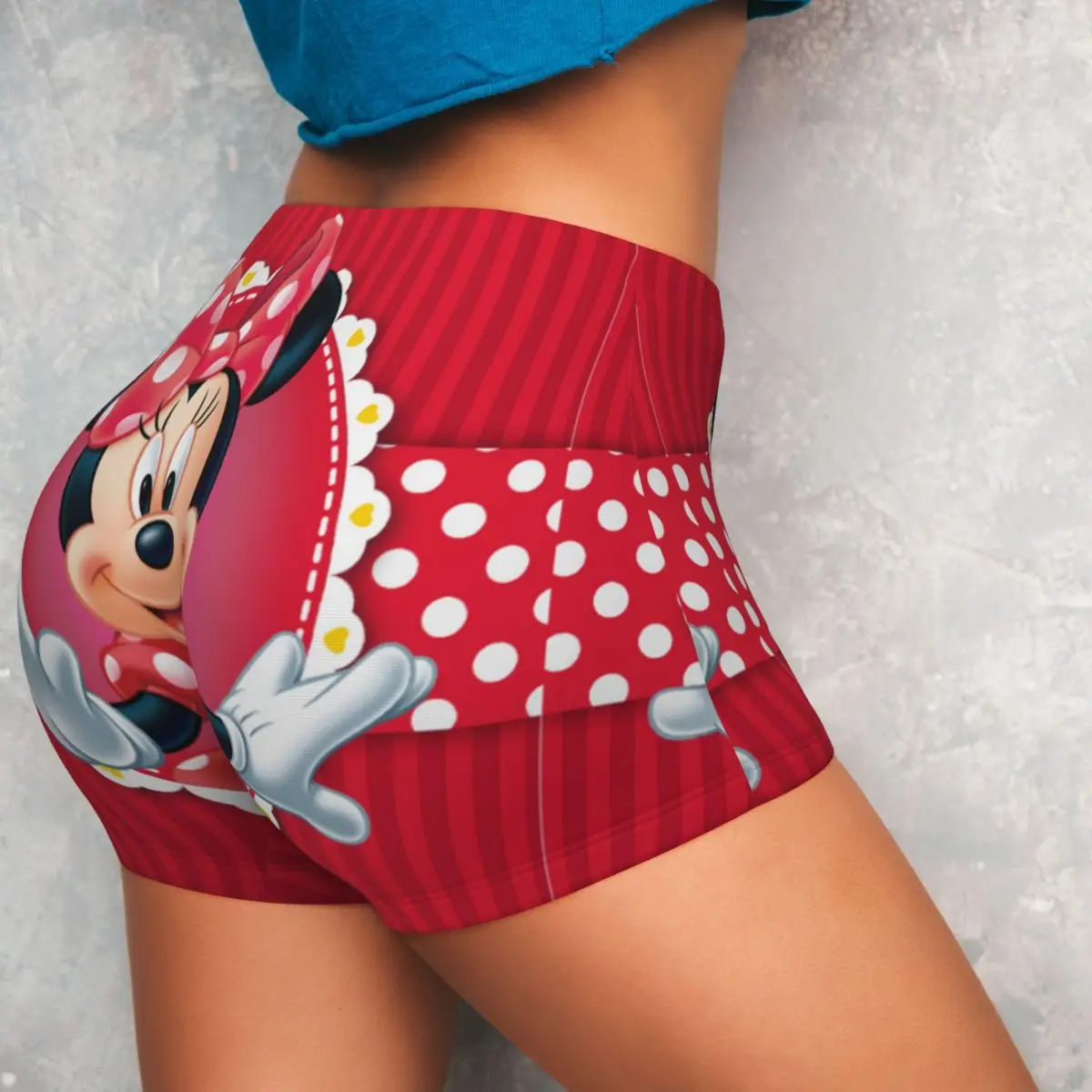 Woman Lift Yoga Sports Shorts Red Minnie Mickey Mouse High Waist Shorts Fitness Gym Leggings