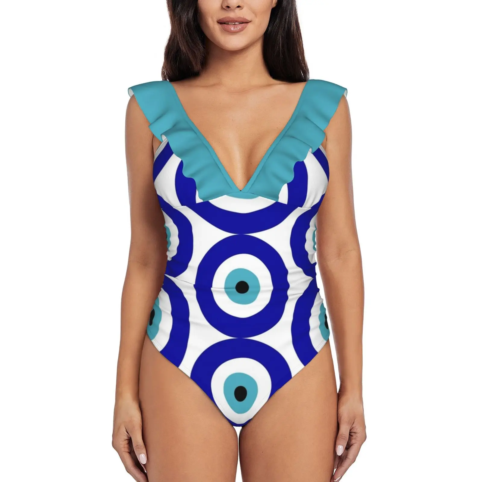 

Symbol Blue Evil Eye Of One Piece Swimsuit High Quality Swimwear Printed Push Up Monokini Summer Bathing Suit Blue Evil Eye Of