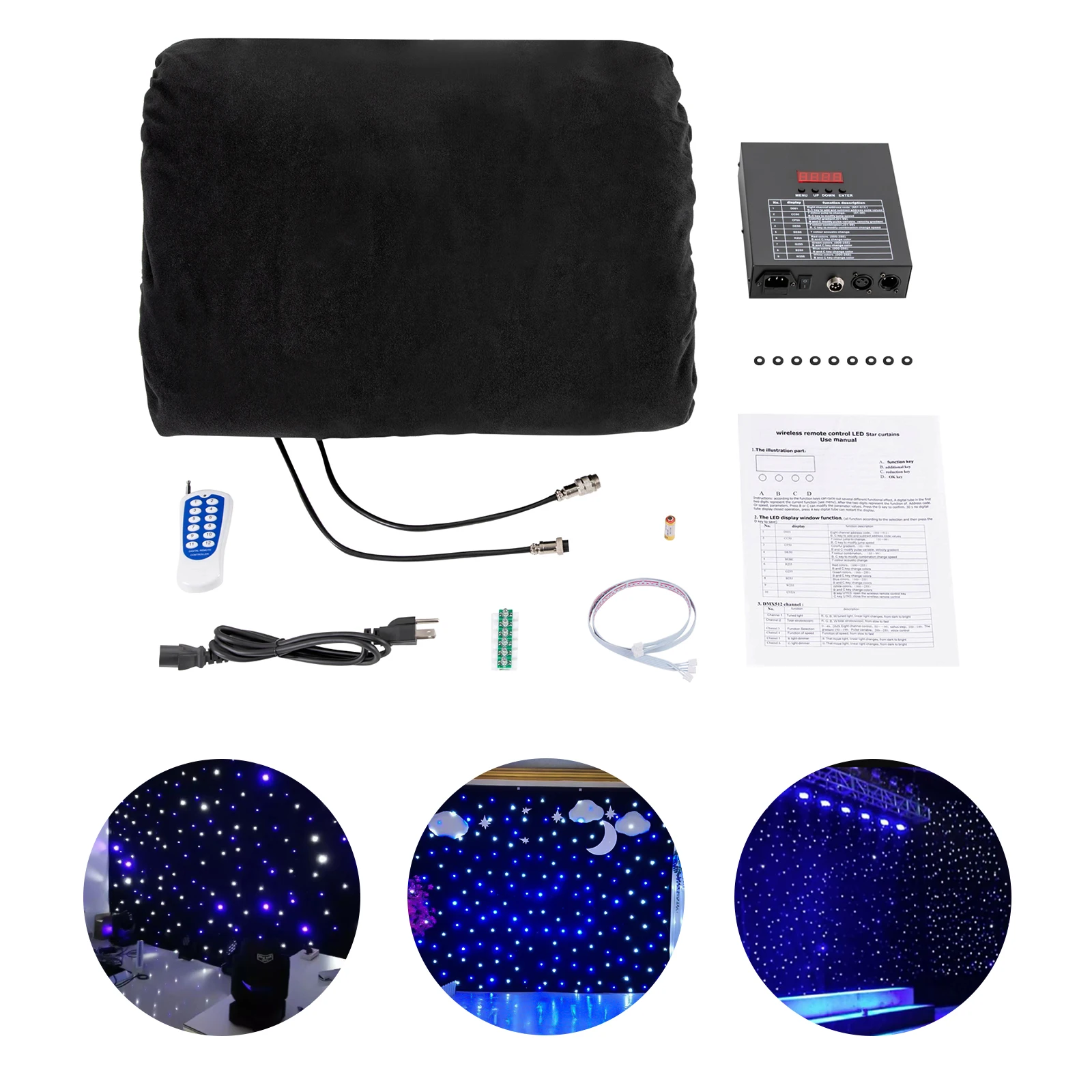 خلفية نجمة LED سوداء (سهلة الاستخدام) - قابلة للطي والجمالون وقابلة للتركيب (فتحات متعددة)، جهاز تحكم عن بعد و4 أوضاع (تلقائي/DMX512) #3