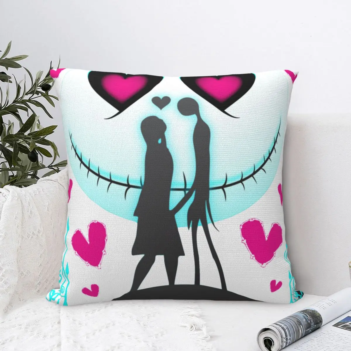 جاك سالي كابوس الحب قبل عيد الميلاد كيس وسادة جاك سكيلينغتون هالوين غطاء الوسادة رمي غطاء وسادة