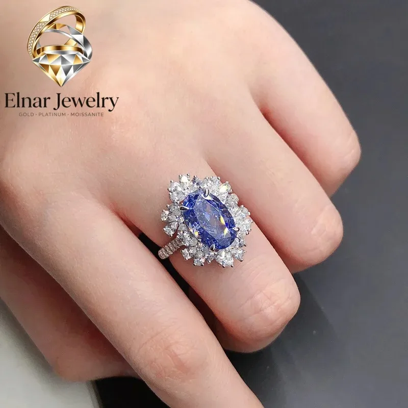 

Elnar Jewelry Luxury Solid Platinum PT950 Women's Blue 4 karat Oval Diamond Ring