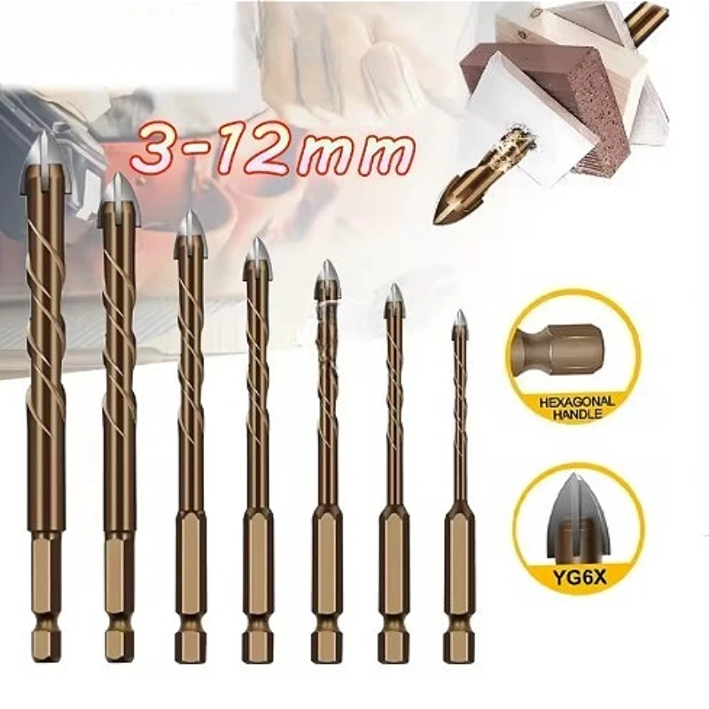 Lengthen Cross Hex Tile Bits Glass Ceramic Concrete Hole Opener Alloy Triangle Drill Size 3/4/5/6/8/10/12 mm